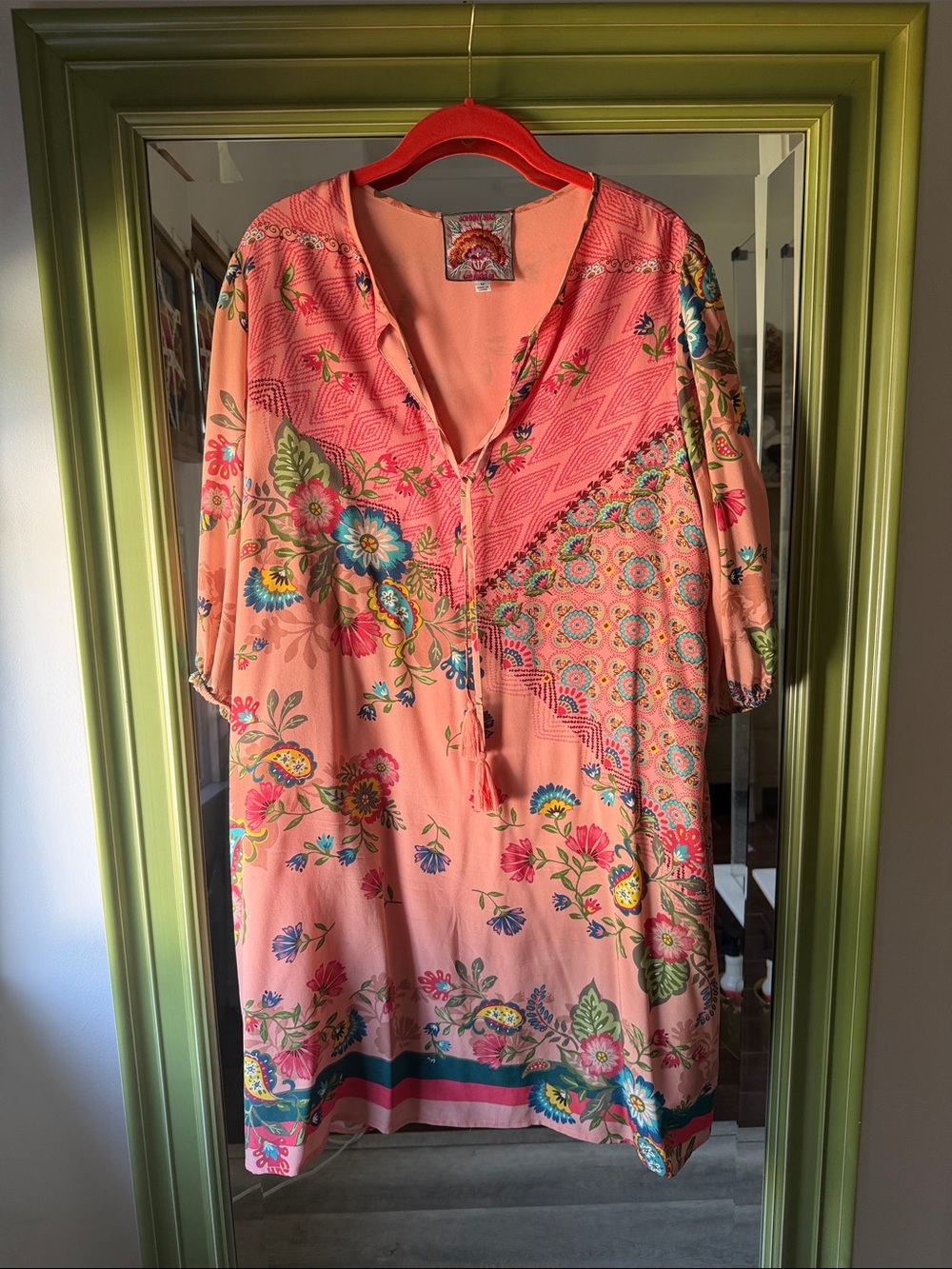 Johnny Was Peach Floral & Geometric Print Tunic